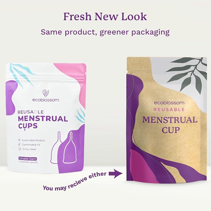 EcoBlossom Reusable Menstrual Cup Set - The Most Reliable Medical Grade Silicone Period Cups - Comfortably use for 12 Hours (2 Small Cups)