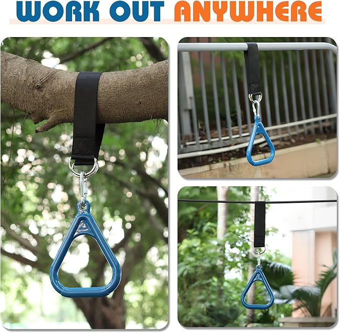 LadyRosian Trapeze Bar Swing Monkey Bars Hanging Ninja Rings Warrior Slackline Obstacle Course Kits for Kid Playground Equipment Accessories (Blue)