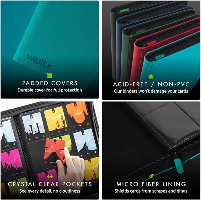 Vault X 9 Pocket Zip Binder, 360 Cards, Exo-Tec Material, 20 Side-Loading Pages (Teal)