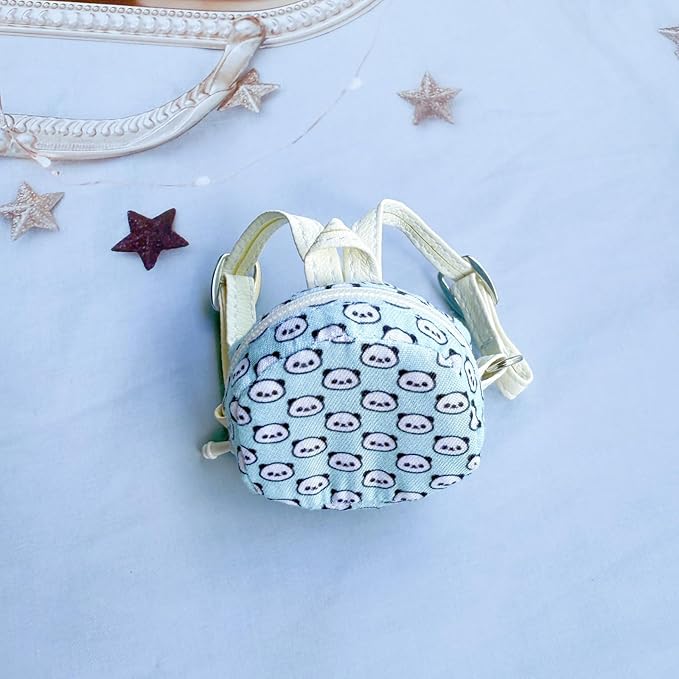 Doll Bag Accessories, Mini Doll Backpack Decoration for 17cm Dolls, Cute Fashion Cartoon Panda Backpack Outfit Accessory for 1st/2nd/3rd Gen Monsters Dolls Blue