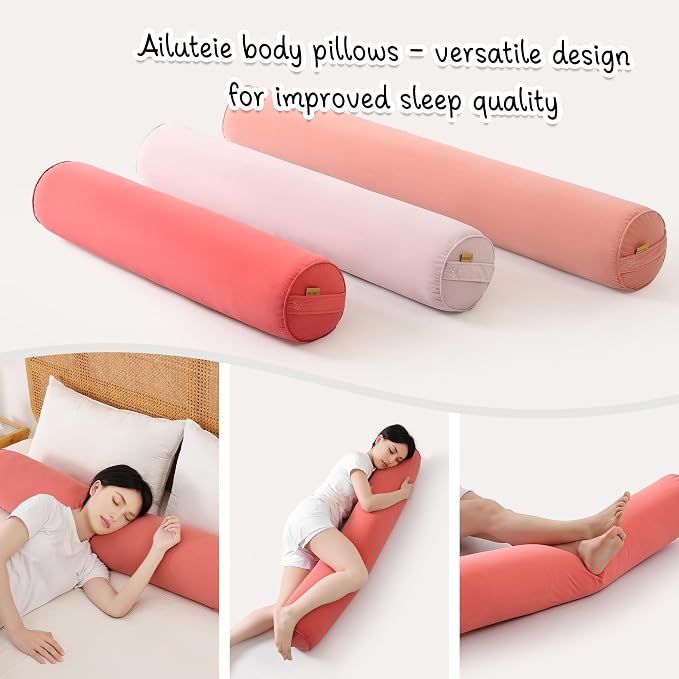 Body Pillow for Adults, Coral Peach, 59" x 7.87" | Long Round Pillow, Big Cylindrical, Full Bolster, For Side Sleepers