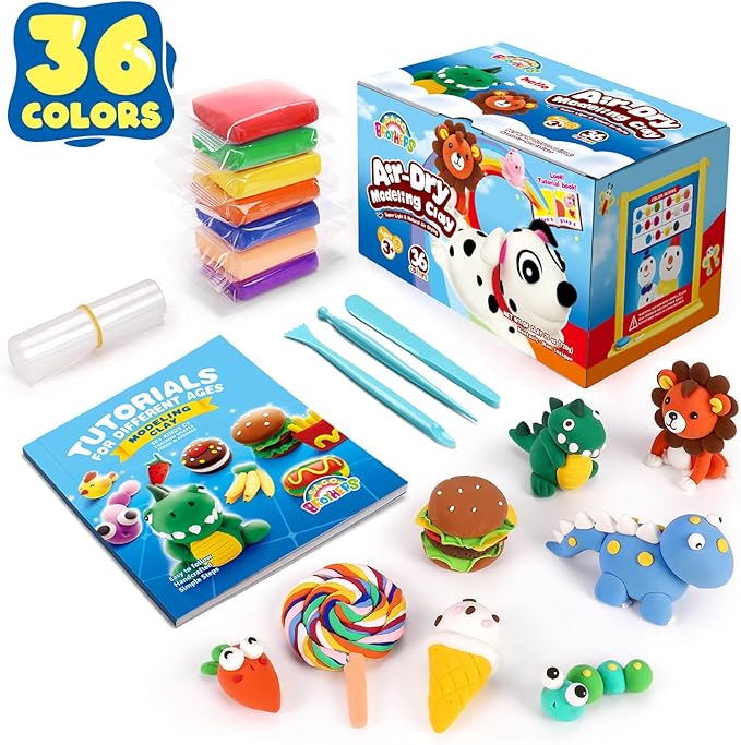 Sago Brothers 36 Colors Air Dry Clay, Soft Modeling Clay for Kids with Tools & Tutorial, Christmas Gifts for Kids Age 3-12, Toys Crafts for Girls and Boys