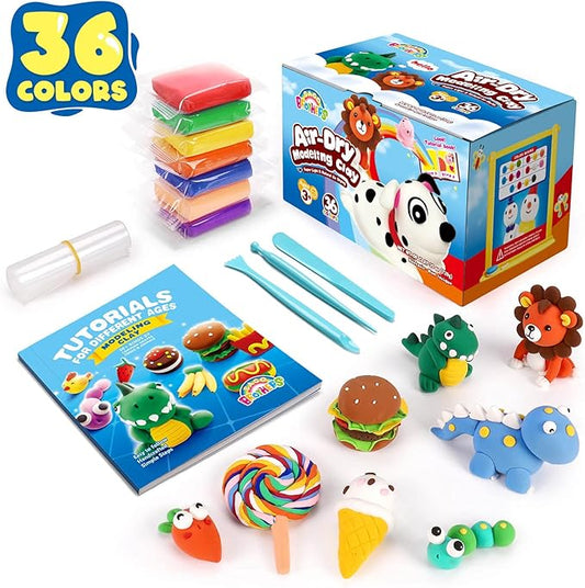 Sago Brothers 36 Colors Air Dry Clay, Soft Modeling Clay for Kids with Tools & Tutorial, Christmas Gifts for Kids Age 3-12, Toys Crafts for Girls and Boys