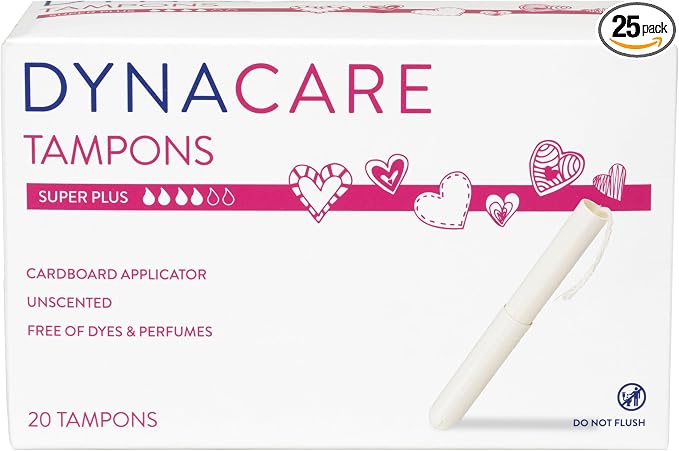 Dynarex Super Plus Tampons – Feminine Hygiene Product with Cardboard Applicator – 8 Hour Protection – 1 Box of 20 Tampons