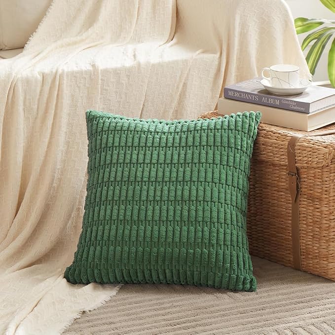 Fancy Homi 4 Packs Decorative Throw Pillow Covers for Living Room Couch Bed, Modern Farmhouse Boho Home Décor Accent Cushion Case, 18" x 18", Green