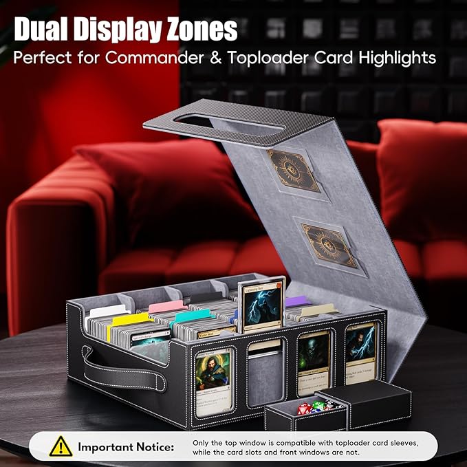 Trading Card Storage Box – 3500+ Magnetic MTG Deck Box with Handle,Commander & Toploader Display, Dice Box,4 Dividers & 30 Color Labels – Fits for TCG,MTG,Yu-Gi-Oh and Sport cards