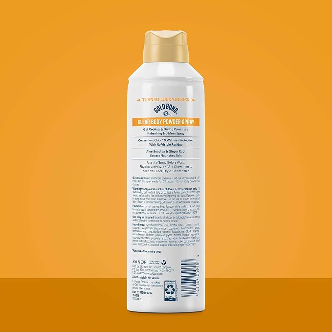 Gold Bond No Mess Clear Invisible Body Powder Spray, 7 oz., Absorbs Odor-Causing Sweat (Pack of 2)