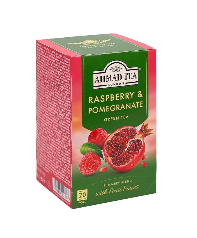 Ahmad Raspberry & Pomegranate Flavoured Green Tea with Fruit Pieces 20 Bags