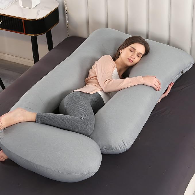 Elover Cooling Pregnancy Pillows for Sleeping,U Shaped Full Body Pillow with Removable Cover,Pregnant Women Must Haves,Maternity Essential,Light Grey