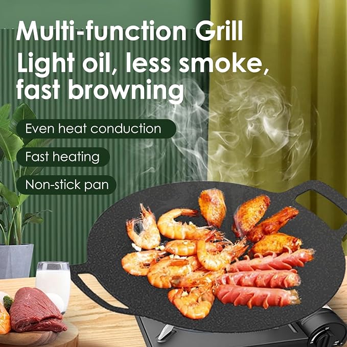 Korean Grill Pan,Round Premium BBQ Grill Pan,Non-stick Griddle Plate for Gas Stove Indoor Outdoor Camping Party(25cm)