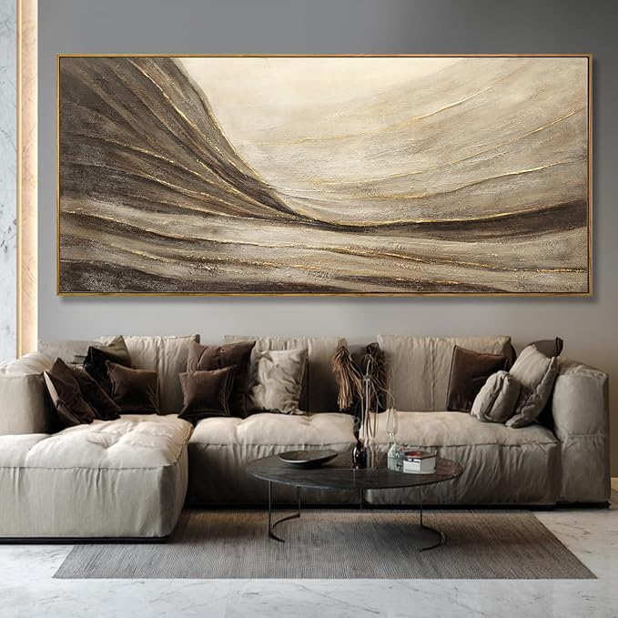 Extra Large Brown Gold Wave Canvas Wall Art for Living Room 32x70 Inch