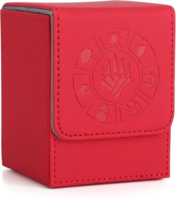 Arkeiliy Card Deck Box, 110+ Storage MTG Deck Box with 50 Pcs Card Sleeve, Collectible Trading Card Cases for Magic Commander and More (Red)