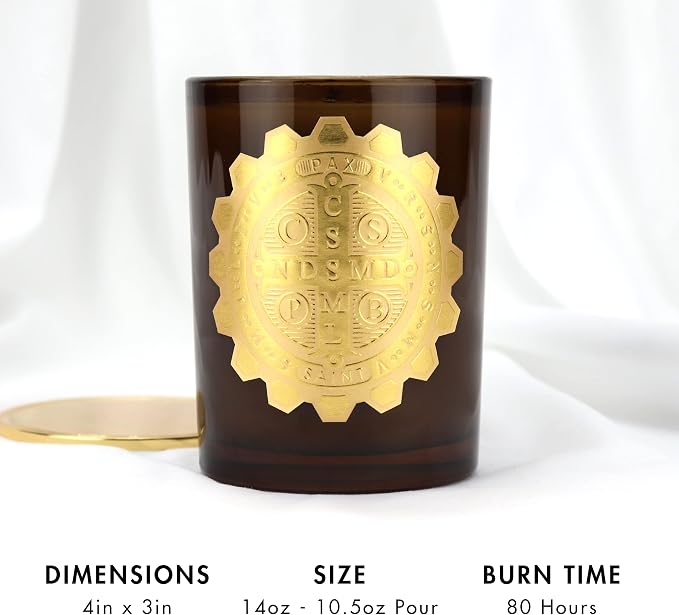 SAINT Benedict Scented Candle with Prayer and Prayer Coin | Saint of Peace and Protection from Evil - Soy Coconut Aromatherapy Candle with 80 Hour Burn Time, Special Edition