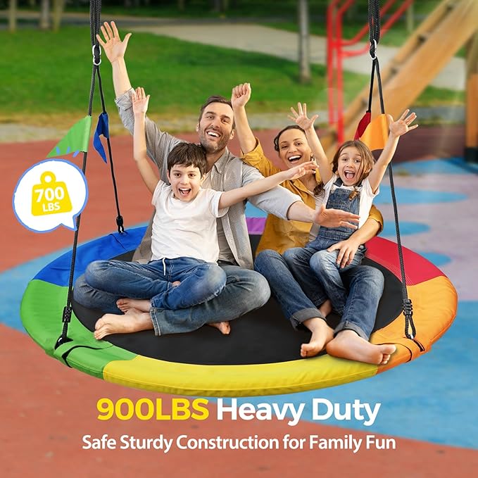 PACEARTH 60” Tree Swing for Kids & Adults Outdoor Saucer Swing 60-Inch Diameter 900D Oxford Fabric Splash and UV Resistant Heavy Duty 900LBS Weight Capacity with Tree Straps and 360° Swivel
