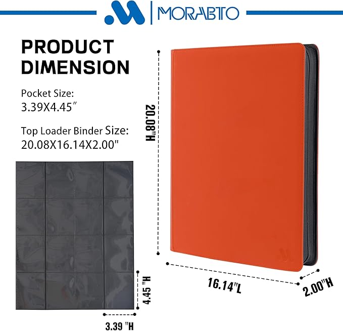Top Loader Binder, Holds 640 Top Loaders,16 Pocket Top Loader Binders for 3" x 4" Rigid Cards,Top Loader Card Binder for Hard Plastic Top Loaders -Orange
