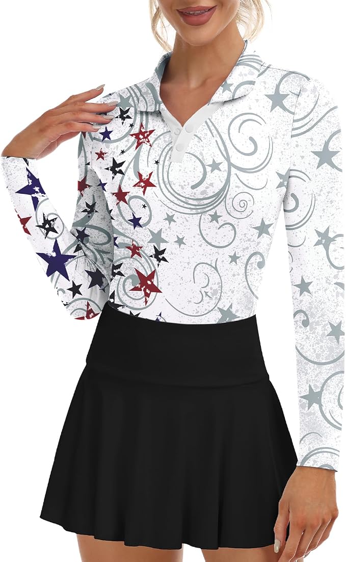 Soneven Womens Golf Shirts Moisture Wicking V Neck Long Sleeve Polo Shirts Collared Tops