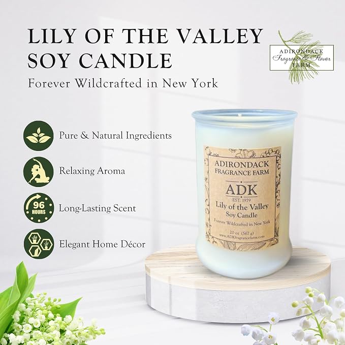 Adirondack Fragrance & Flavor Farm Lily of The Valley Scented Candle 20 Oz | Proudly Poured in The USA, Natural Aromatherapy Wax for Relaxation, Home Décor, Kitchen, Gift and Living Spaces