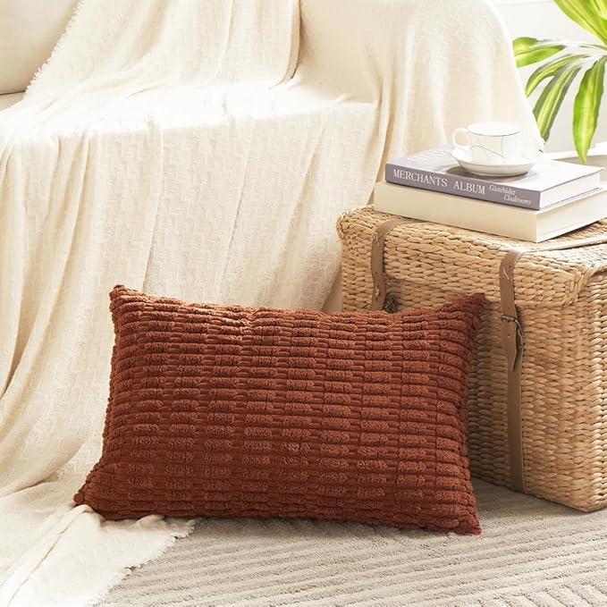 Fancy Homi 4 Packs Decorative Throw Pillow Covers for Living Room Couch Bed, Modern Farmhouse Boho Home Décor Accent Cushion Case, 20" x 12", Rust