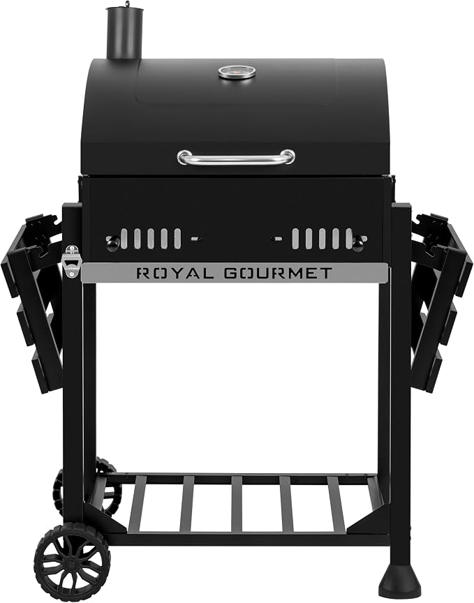 Royal Gourmet CD1824ET Movable Charcoal BBQ Grill with Foldable Side Tables | 24-Inch Outdoor Barbecue Grill with 461 Sq. In., Temperature-Controlled, for Outdoor Picnic and Camping Grilling, Black