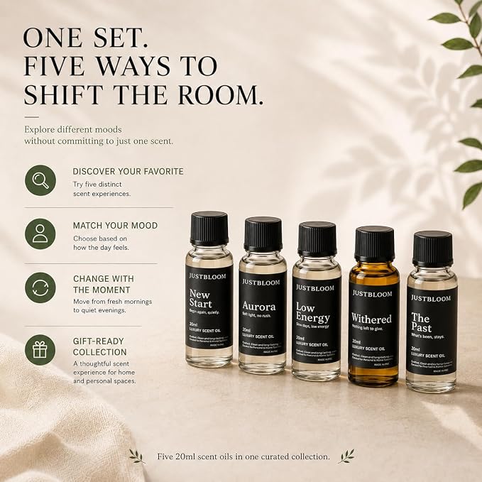 Hotel Oil Diffuser Essential Oils Set: 5-Pack Aromatherapy Oil Gift Set for Home Diffusers, Relaxing Fragrance Collection for Sleep, Office & All Seasons (Five Scent, Fiver Stas)
