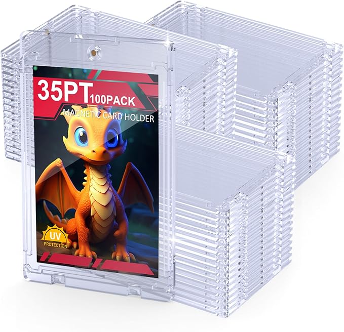 SAMYUCHO 100ct Magnetic Card Holder, 35pt One Card Touch Holders for Trading Cards, U-V Protection Card Display Case Protectors Sleeves Hard Plastic Cover for Sports Game