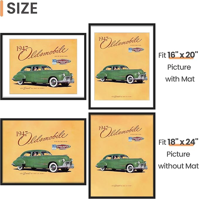 upsimples 18x24 Picture Frame, Display Pictures 16x20 with Mat or 18 x 24 Without, Wall Hanging Poster Frames, Black, 1 Pack