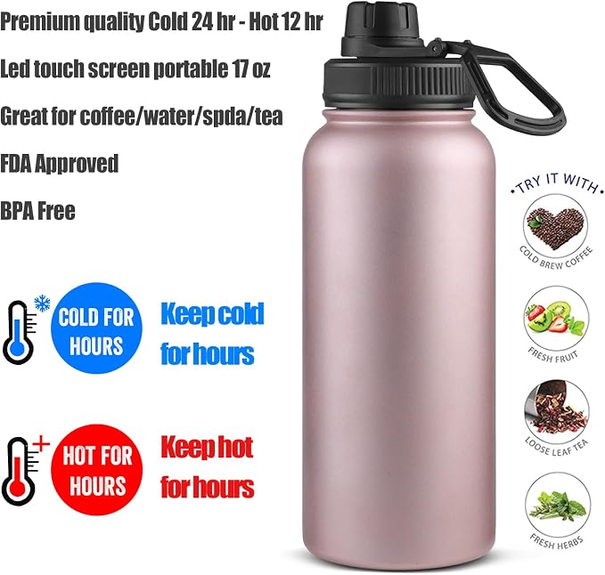 Sivaphe Infuser Water Bottle with Removable Strainer for loose leaf Tea 18/8 Stainless Steel 32 oz Insulated Tea Tumbler Gift for Women Rosegold