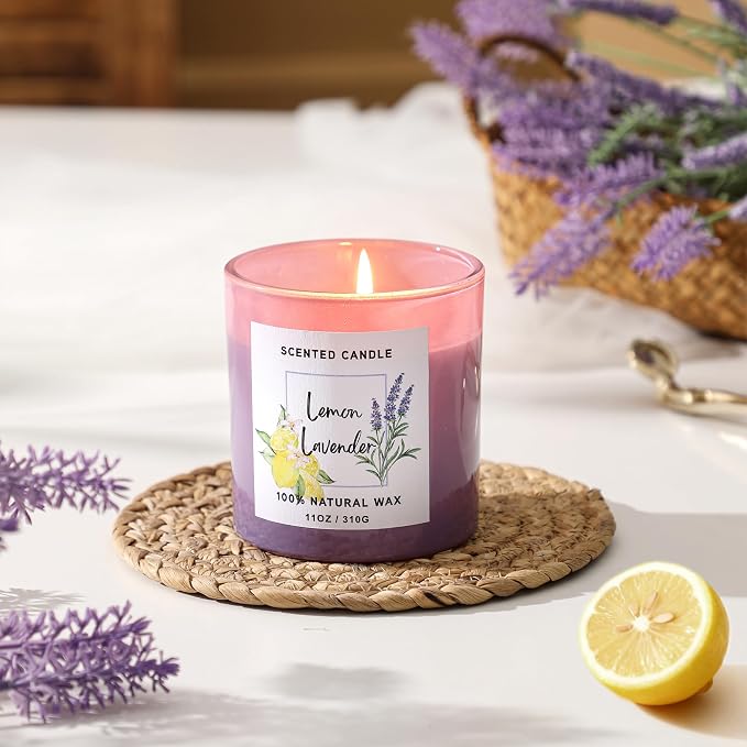 Lavender Candle - Lemon Lavender Scented Candle,Summer Candles,11oz | Soy Candles for Home Scented, Birthday Gifts Candle for Women Men