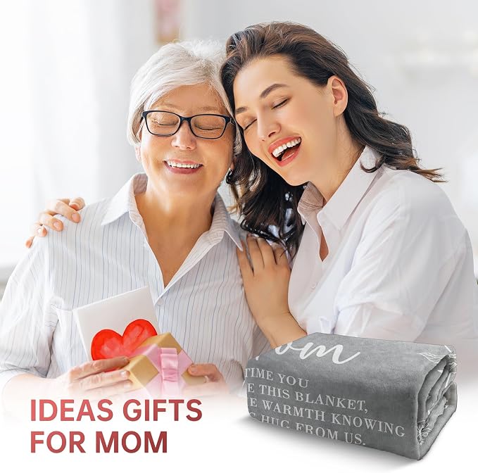 GiltGlimmer Mom Birthday Gifts, Mom Floral Blanket Grey, 60" x 50" | Gifts for Moms from Daughter Son, We Love You Present for Mother Mommy Christmas Mothers Day
