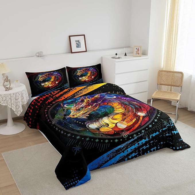 Feelyou Dragon Comforter Set Twin Size Dragon Stuff Comforter for Boys Girls Teens Wild Life Bedding Set Dragon Decor Duvet Set Room Decor Black Orange Yellow Quilt Set