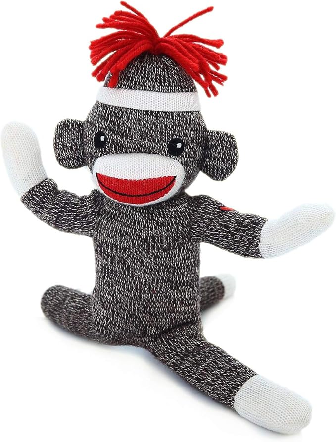 Plushland Adorable Sock Monkey 8 Inches Tall - Soft Realistic Plush Knitted Stuffed Animal Toy Gift - for Kids, Babies, Teens, Girls and Boys (Brown)