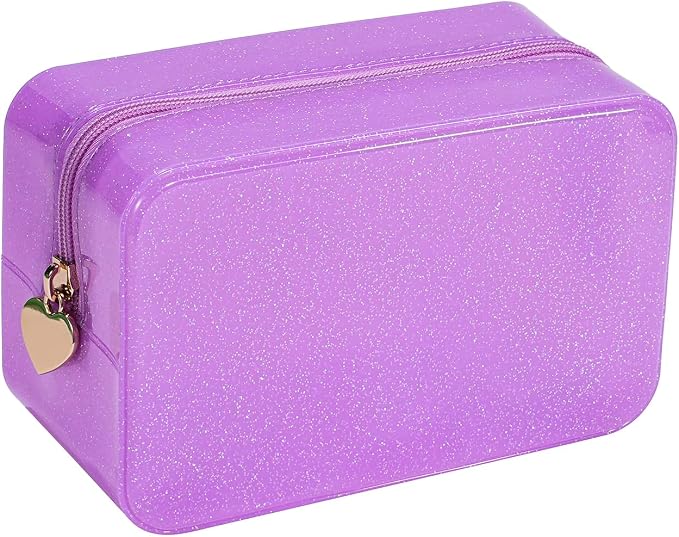 RSRSLEII Stardust Twinkle Jelly Travel Makeup & Toiletry Bag, Waterproof PVC Cosmetic Bag/Case for Women，Zipper SPF Beach Bag for Sunscreen Skincare and Daily Essentials (03Purple)