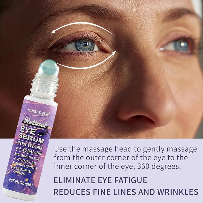 Eye Cream & Roller Serum Set with Retinol,Vitamin E,Squalane, Hyaluronic Acid for Dark Circles, Eye Bags & Fine Lines Under Eyes, Brighten Under Eyes,1OZ&0.27OZ