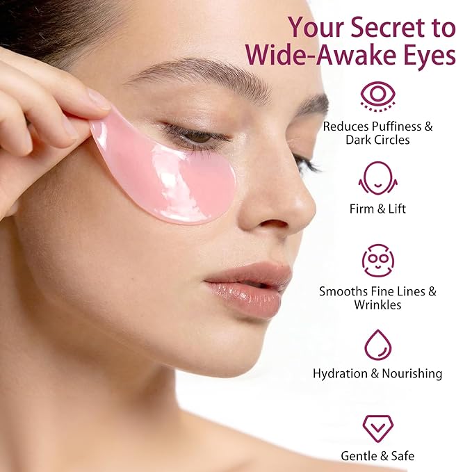 70Pcs Caffeine Peptide Under Eye Patches for Dark Circles Puffiness, Gel Eye Masks with Rose Essence Hyaluronic Acid Niacinamide Anti Wrinkle & Fine Lines Hydrating & Cooling for Men & Women