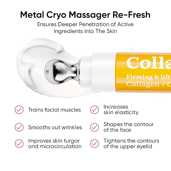 7DAYS Eye Cream Korean Skin Care with Cooling Eye Massager – Collagen Under Eye Cream for Dark Circles, Puffiness & Bags, Anti Aging, Firming & Tightening Eye Care | 0.6 fl oz / 18 ml