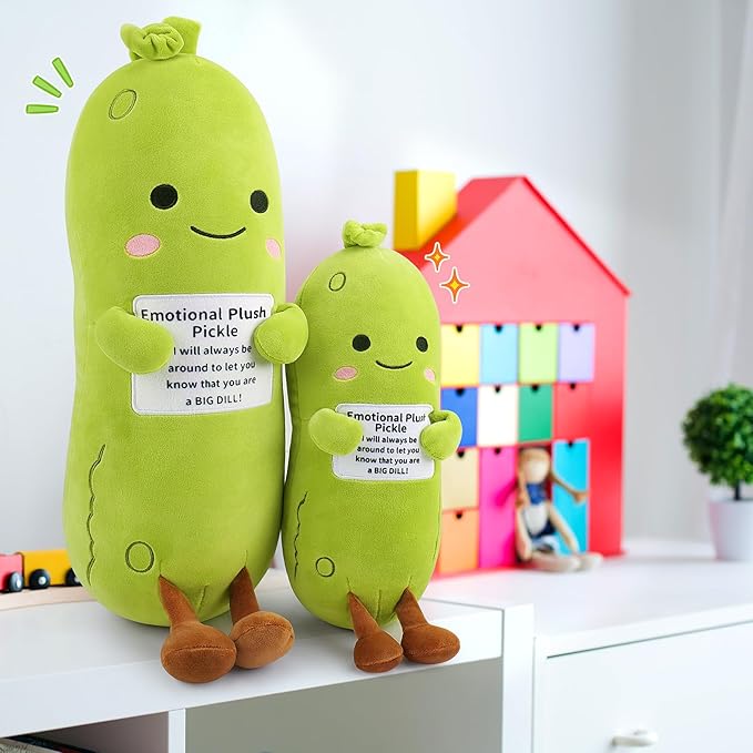 Emotional Plush Pickle,Pickle Stuffed Animal-12.6” Food Plushies Cucumber Stuffed Animal with Positive Warm Words,Kawaii Plush Toy Birthday Gift,Cute Vegetable Plushie Pillow for Kid Adult