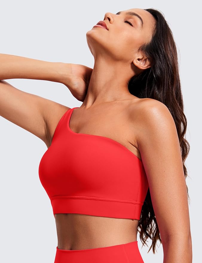 CRZ YOGA Butterluxe One Shoulder Sports Bras for Women - Sleeveless One Strap Low Impact Asymmetrical Workout Yoga Tops
