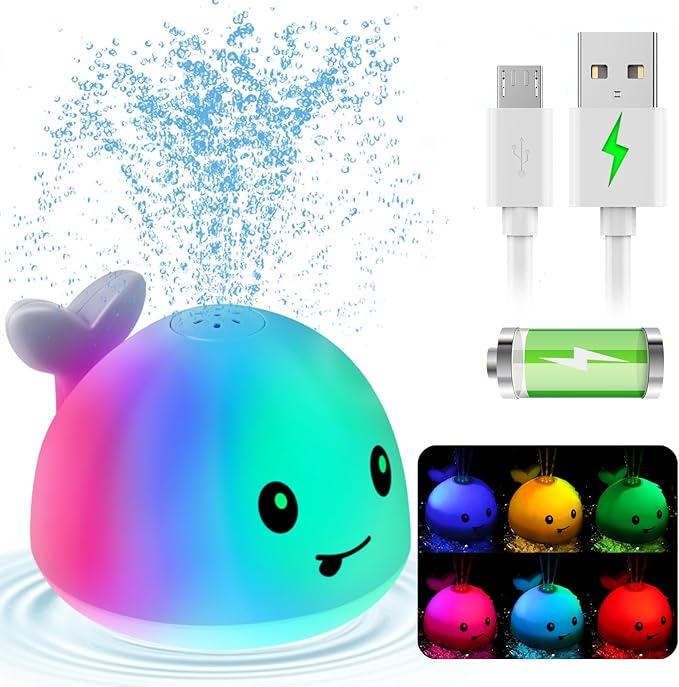 Gigilli Baby Bath Toys, Light up Bath Toys for Kids Ages 1-3, 1 Year Old Boy Girl Valentine’s Gift, 6-12-18 Months Baby Whale Bath Toy Sprinkler, Toddler Fountain Bathtub Pool Water Table Toys