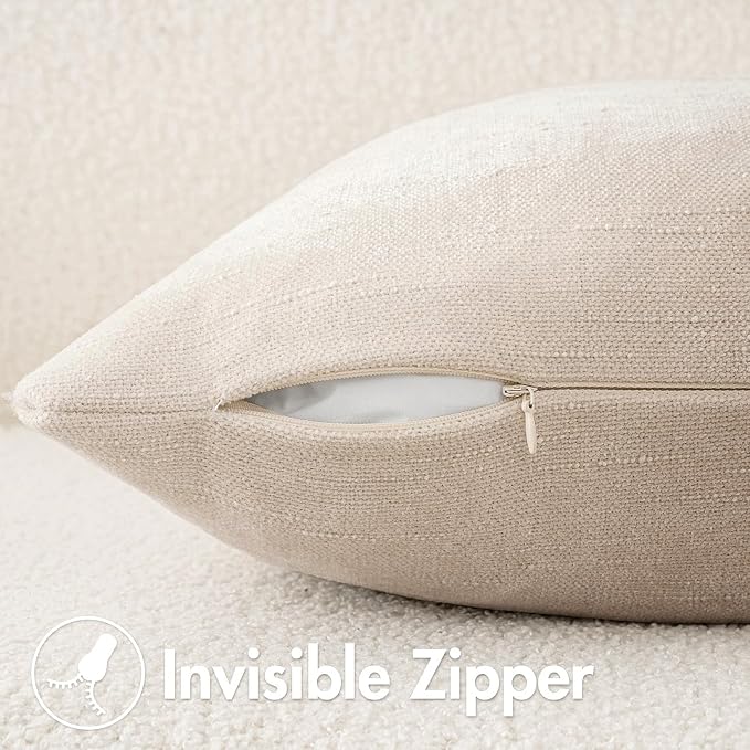 MIULEE Textured Chenille Throw Pillow Covers 18x18 Inch Pack of 2 Beige | Decorative Soft Throw Pillows, Solid Textured Cushion Covers, Modern Home Decor for Couch Sofa Bedroom Living Room