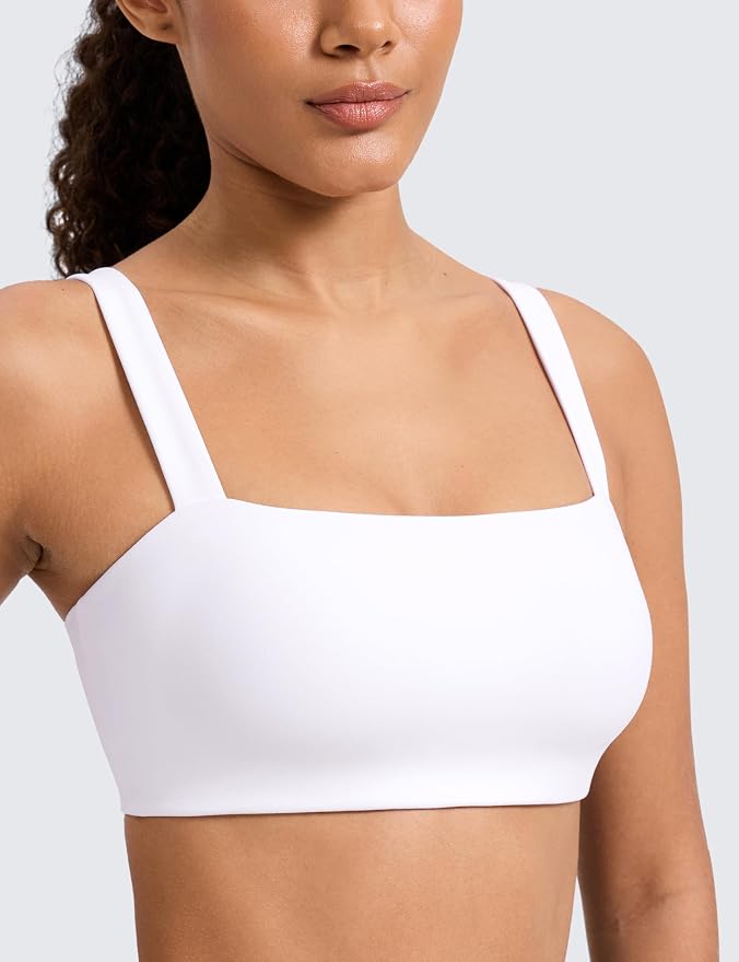 CRZ YOGA Butterlift Minimal Square Sports Bras for Women - Padded Supportive Wide Straps Yoga Workout Top