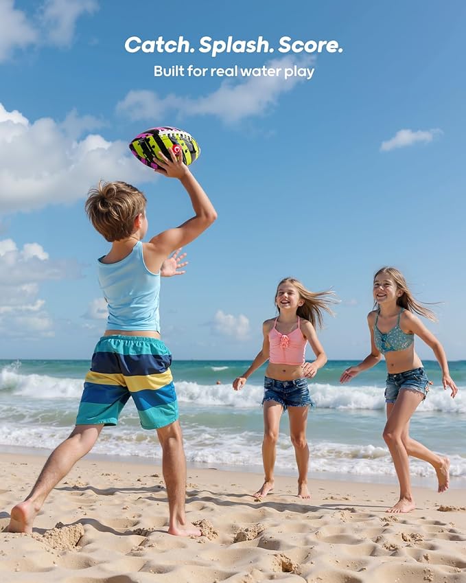 QPAU Waterproof Football, 2 Pack 10 Inches Outdoor Games for Adults and Kids, Fun Swimming Pools Toys and Accessories for Beach Lake Park Backyard