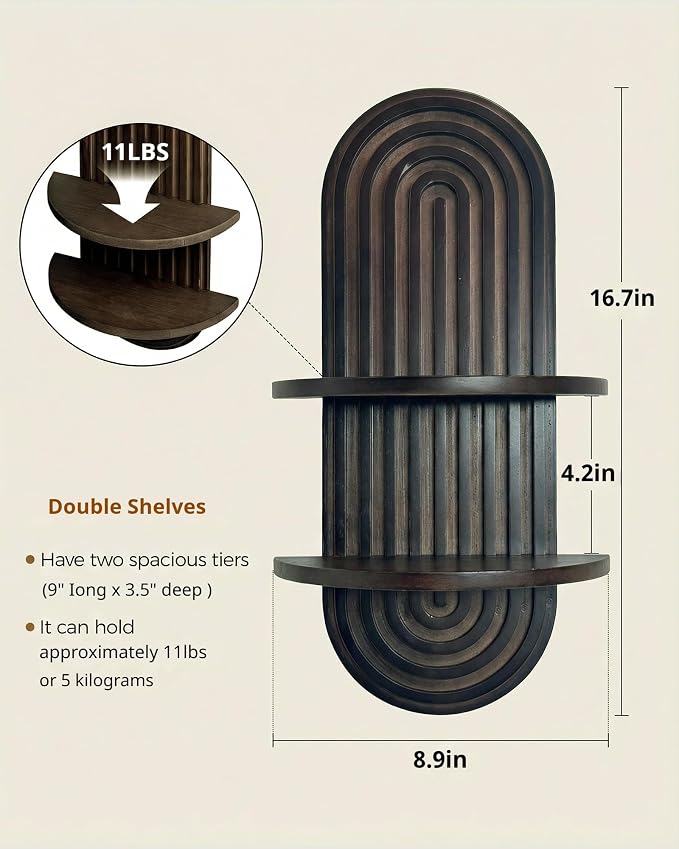 Bamworld Boho Wall Decor Plant Wall Shelf Wood Plant Holder Walnut 2PCS | Mid Century Modern Decor Hanging Plant Shelf Wooden Floating Shelves for Home Bedroom Living Room Holding Planter Decoration