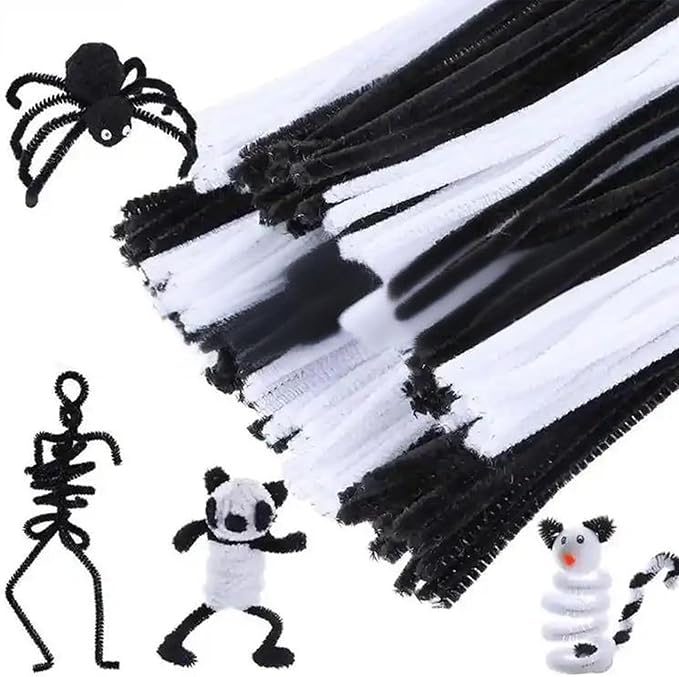 Pipe Cleaners, DIY Flower Bouquet Kit Chenille Stems, Flower Making Kit 400pcs（White and Black） Craft Material, Art and Craft Supplies