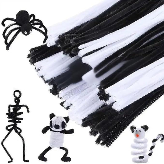 Pipe Cleaners, DIY Flower Bouquet Kit Chenille Stems, Flower Making Kit 400pcs（White and Black） Craft Material, Art and Craft Supplies
