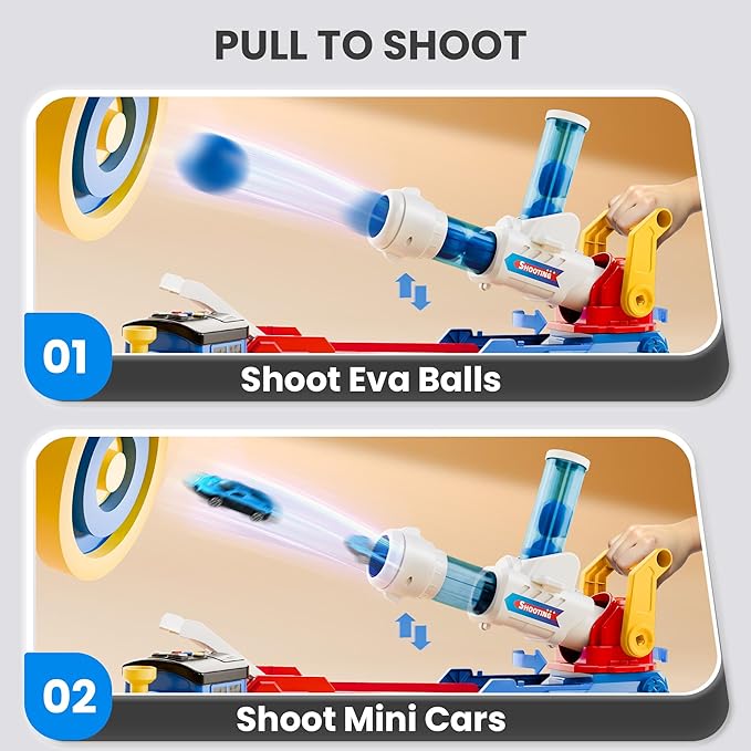 iPlay, iLearn Kids Launching Truck Toys for Boys Ages 3-5, Toddler Track Toy, 4 Mini Diecast Race Cars, Balls Shooting Game, Large Light Sound Carrier Train, Birthday Gifts for 4-6 7 8 9 Yrs Old Child