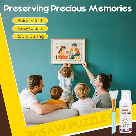 YAKAMOZ Jigsaw Puzzle Glue with Sponge Head for Adults Clear Water-Soluble Craft Glue Quick Dry for 1000/1500/3000 Pieces of Puzzle,240ML