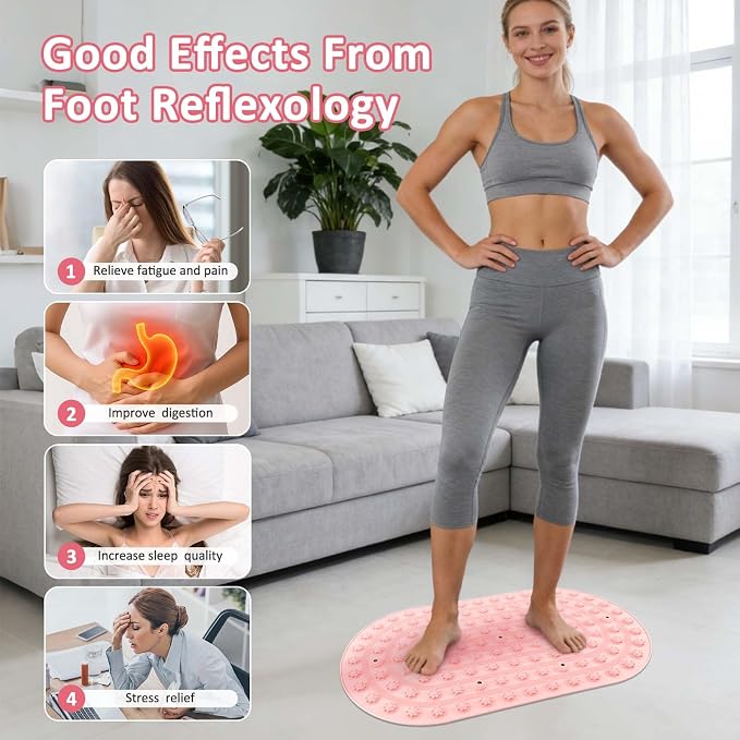 Silicone Acupressure Reflexology Foot Massage Mat for Tired Feet | Pink Foot Massage Mat with Raised Nubs to Relax Feet, Promote Blood Circulation, Ideal for Home or Office Use