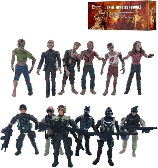 Army Men and Zombie Action Figure Toys Realistic Battle Scene Zombie Playset Collection Christmas Halloween Toys Gifts Decoration for Boys Adults Kids (12PCS) (Black)