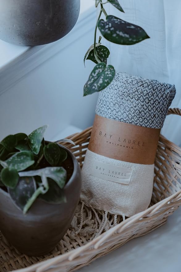 BAY LAUREL Turkish Hand Towel – Pack of 2 | Soft & Absorbent Decorative Towels for Bathroom, Hand, Face, Hair, Gym, Yoga, SPA, Kitchen & Tea | Boho Decor (Gray, Diamond 16x40 Inches (Set of 2)