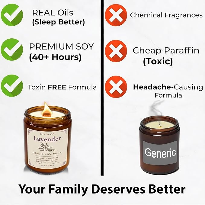 Lavender Candles for Calming & Stress Relief, Hand Poured in Small Batches, 8oz Crackling Wood Wick Candle, 40+ Hours, 100% Soy Wax with Essential Oils, Sleep Aid Gift